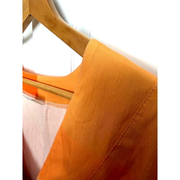 Womens 4XL Colorblock VNeck Tunic Blouse Long Sleeve Orange Neutral Artsy Travel - Picture 7 of 7